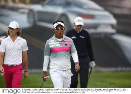 GOLF - Porsche European Open 2015 BAD GRIESBACH,GERMANY,24.SEP.15 - GOLF - European Tour, Porsche European Open, Golf Resort Bad Griesbach. Image shows Tommy Fleetwood (ENG), Charl Schwartzel (RSA) and David Howell (ENG). GEPAxpictures xAndreasxPranter