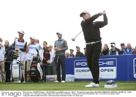 GOLF - Porsche European Open 2015 BAD GRIESBACH,GERMANY,24.SEP.15 - GOLF - European Tour, Porsche European Open, Golf Resort Bad Griesbach. Image shows Bernd Wiesberger (AUT) and Bernhard Langer (GER). GEPAxpictures xAndreasxPranter