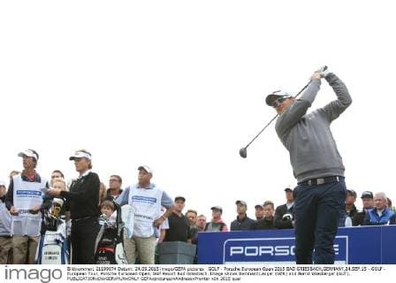 GOLF - Porsche European Open 2015 BAD GRIESBACH,GERMANY,24.SEP.15 - GOLF - European Tour, Porsche European Open, Golf Resort Bad Griesbach. Image shows Bernhard Langer (GER) and Bernd Wiesberger (AUT). GEPAxpictures xAndreasxPranter