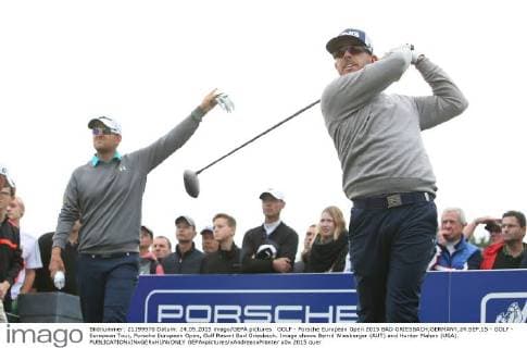 GOLF - Porsche European Open 2015 BAD GRIESBACH,GERMANY,24.SEP.15 - GOLF - European Tour, Porsche European Open, Golf Resort Bad Griesbach. Image shows Bernd Wiesberger (AUT) and Hunter Mahan (USA). GEPAxpictures xAndreasxPranter