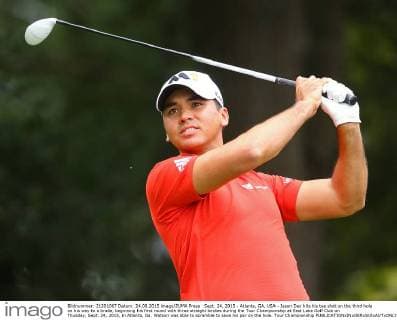 Sept. 24, 2015 - Atlanta, GA, USA - Jason Day hits his tee shot on the third hole on his way to a bridie, beginning his first round with three straight birdies during the Tour Championship at East Lake Golf Club on Thusday, Sept. 24, 2015, in Atlanta, Ga. Watson was able to scramble to save his par on the hole. Tour Championship - ZUMAm67_