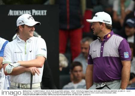 GOLF - Porsche European Open 2015 BAD GRIESBACH,GERMANY,25.SEP.15 - GOLF - European Tour, Porsche European Open, Golf Resort Bad Griesbach. Image shows Marc Warren (SCO ) and Graeme Mcdowell (NIR). GEPAxpictures xAndreasxPranter