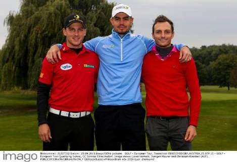 GOLF - European Tour, Tourschool EBREICHSDORF,AUSTRIA,25.SEP.15 - GOLF - European Tour Qualifying School, GC Schloss Ebreichsdorf. Image shows Lukas Nemecz, Juergen Maurer and Christoph Koerberl (AUT). GEPAxpictures xPhilippxBrem