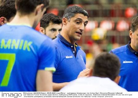 Ludwigsburg Anweisungen von Andrea Giani (Slowenien Slovenia) Volleyball Vier-Nationen-Turnier Slowenien gegen Serbien, Ludwigsburg MHP-Arena, 25.09.15 Copyright: Wuechnerx xEibner-Pressefoto EP_nwr