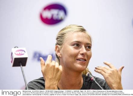 (150926) -- WUHAN, Sept. 26, 2015 -- Maria Sharapova of Russia attends a press conference PK Pressekonferenz ahead of the 2015 WTA Tennis Damen Wuhan Open Tennis tournament match at the center court of Optics Valley International Tennis Center in Wuhan, capital of China s Hubei Province on Sept. 26, 2015.) (SP)CHINA-WUHAN-TENNIS-WTA-WUHAN OPEN-SHARAPOVA-PRESS CONFERENCE (CN) XiaoxYijiu 