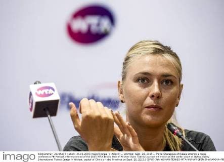 (150926) -- WUHAN, Sept. 26, 2015 -- Maria Sharapova of Russia attends a press conference PK Pressekonferenz ahead of the 2015 WTA Tennis Damen Wuhan Open Tennis tournament match at the center court of Optics Valley International Tennis Center in Wuhan, capital of China s Hubei Province on Sept. 26, 2015.) (SP)CHINA-WUHAN-TENNIS-WTA-WUHAN OPEN-SHARAPOVA-PRESS CONFERENCE (CN) XiaoxYijiu 