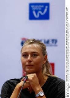 WUHAN, CHINA - SEPTEMBER 26: (CHINA OUT) Maria Sharapova of Russia addresses a new conference during the 2015 Wuhan Open at Optics Vally International Tennis Center on September 26, 2015 in Wuhan, Hubei Province of China.  CFP473455364 