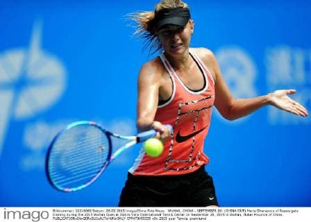 WUHAN, CHINA - SEPTEMBER 26: (CHINA OUT) Maria Sharapova of Russia gets training during the 2015 Wuhan Open at Optics Vally International Tennis Center on September 26, 2015 in Wuhan, Hubei Province of China.  CFP473455335 