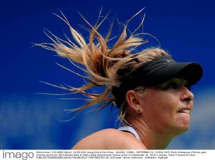 WUHAN, CHINA - SEPTEMBER 26: (CHINA OUT) Maria Sharapova of Russia gets training during the 2015 Wuhan Open at Optics Vally International Tennis Center on September 26, 2015 in Wuhan, Hubei Province of China.  CFP473455333 