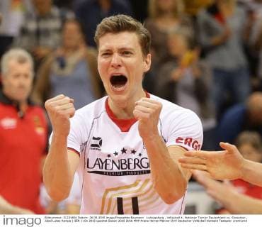 Ludwigsburg , Volleyball 4- Nationen Turnier Deutschland vs. Slowenien , Jubel Lukas Kampa ( GER )