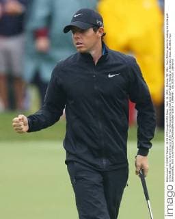 Sept. 26, 2015 - Atlanta, GA, USA - Rory McIlroy reacts to making his birdie putt on the 9th green in the third round of the Tour Championship at East Lake Golf Club in Atlanta on Saturday, Sept. 26, 2015. Tour Championship, third round - ZUMAm67_