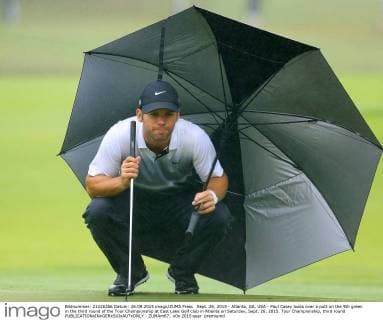 Sept. 26, 2015 - Atlanta, GA, USA - Paul Casey looks over a putt on the 9th green in the third round of the Tour Championship at East Lake Golf Club in Atlanta on Saturday, Sept. 26, 2015. Tour Championship, third round - ZUMAm67_