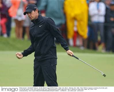 Sept. 26, 2015 - Atlanta, GA, USA - Rory McIlroy reacts to making his birdie putt on the 9th green in the third round of the Tour Championship at East Lake Golf Club in Atlanta on Saturday, Sept. 26, 2015. Tour Championship, third round - ZUMAm67_