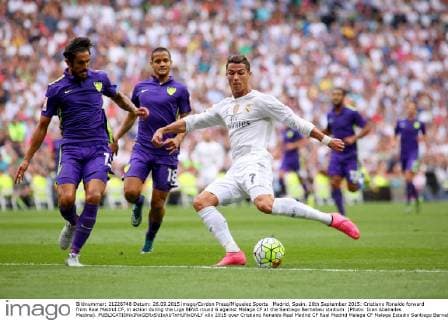 Madrid, Spain. 26th September 2015: Cristiano Ronaldo forward from Real Madrid CF, in action during the Liga BBVA round 6 against Malaga CF at the Santiago Bernabeu stadium. (Photo: Ivan Abanades Medina). 