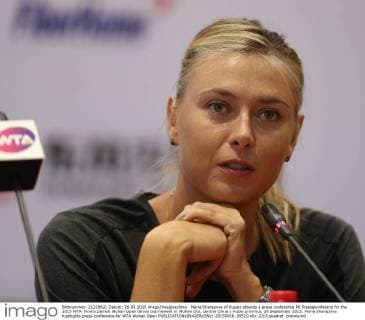Maria Sharapova of Russia attends a press conference PK Pressekonferenz for the 2015 WTA Tennis Damen Wuhan Open tennis tournament in Wuhan city, central China s Hubei province, 26 September 2015. Maria Sharapova highlights press conference for WTA Wuhan Open  20150926_09510