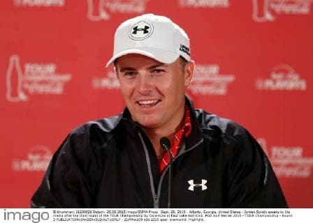Sept. 26, 2015 - Atlanta, Georgia, United States - Jordan Spieth speaks to the media after the third round of the TOUR Championship by Coca-Cola at East Lake Golf Club. PGA Golf Herren 2015 - TOUR Championship - Round 3 - ZUMAw109
