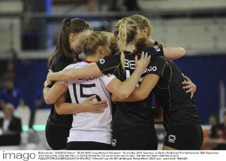 Eurovolley 2015 Germany vs Serbia Eindhoven The Netherlands 26th September 2015 Eurovolley 2015 Germany vs Serbia Serbia win the game three sets to zero. The German team celebrate a point. 