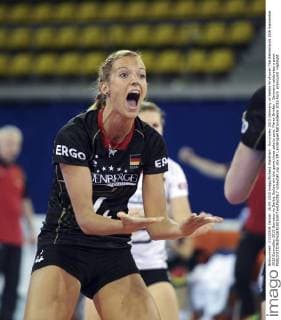 Eurovolley 2015 Germany vs Serbia Eindhoven The Netherlands 26th September 2015 Eurovolley 2015 Germany vs Serbia Serbia win the game three sets to zero. Maren Brinker - Germany celebrates a point 