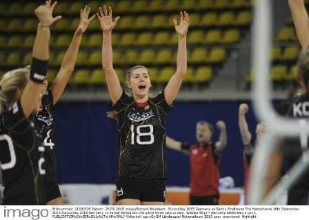 Eurovolley 2015 Germany vs Serbia Eindhoven The Netherlands 26th September 2015 Eurovolley 2015 Germany vs Serbia Serbia win the game three sets to zero. Wiebke Silge - Germany celebrates a point. 
