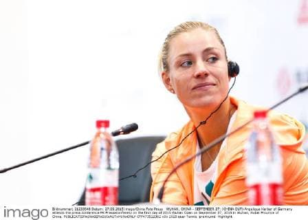 WUHAN, CHINA - SEPTEMBER 27: (CHINA OUT) Angelique Kerber of Germany attends the press conference PK Pressekonferenz on the first day of 2015 Wuhan Open on September 27, 2015 in Wuhan, Hubei Province of China.  CFP473512362 
