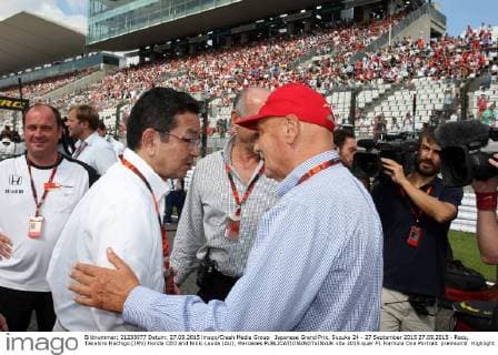 Japanese Grand Prix, Suzuka 24 - 27 September 2015 27.09.2015 - Race, Takahiro Hachigo (JPN) Honda CEO and Nikki Lauda (AU), Mercedes 