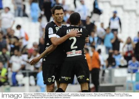 celebrating Angoula (angers) - Diers (Angers) FOOTBALL : Marseille vs Angers - Ligue1 - 27 09 2015 FranckPennant Panoramic 