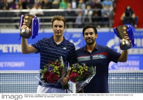 tennis. St. Petersburg Open 2015. Sibur Arena. Winners in doudle Treat HUEY & Henri KONTINEN.