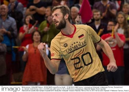 27.09.2015, MHP Arena, Ludwigsburg Volleyball, 4-Nationen-Turnier, Deutschland vs. Serbien Jubel Philipp Collin ( 20 GER)