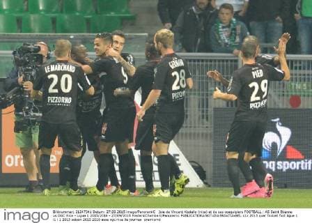 Joie de Vincent Koziello (nice) et de ses coequipiers FOOTBALL : AS Saint Etienne vs OGC Nice - Ligue 1 2015 2016 - 27 09 2015 FredericChambert Panoramic 