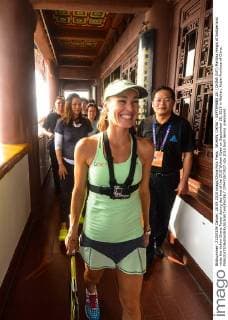 WUHAN, CHINA - SEPTEMBER 28: (CHINA OUT) Martina Hingis of Switzerland visits the Yellow Grane Tower during day two of the 2015 Wuhan Open on September 28, 2015 in Wuhan, Hubei Province of China.  CFP473573927 