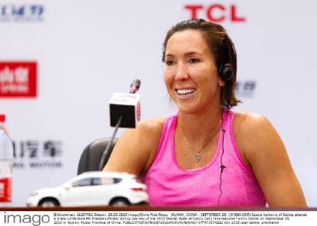 WUHAN, CHINA - SEPTEMBER 28: (CHINA OUT) Jelena Jankovic of Serbia attends a press conference PK Pressekonferenz during day two of the 2015 Wuhan Open at Optics Vally International Tennis Center on September 28, 2015 in Wuhan, Hubei Province of China.  CFP473574222 