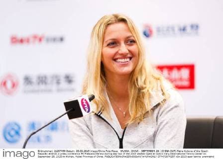 WUHAN, CHINA - SEPTEMBER 28: (CHINA OUT) Petra Kvitova of the Czech Republic attends a press conference PK Pressekonferenz during day two of the 2015 Wuhan Open at Optics Vally International Tennis Center on September 28, 2015 in Wuhan, Hubei Province of China.  CFP473574297 