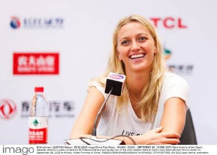 WUHAN, CHINA - SEPTEMBER 28: (CHINA OUT) Petra Kvitova of the Czech Republic attends a press conference PK Pressekonferenz during day two of the 2015 Wuhan Open at Optics Vally International Tennis Center on September 28, 2015 in Wuhan, Hubei Province of China.  CFP473574301 