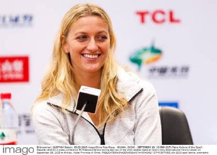 WUHAN, CHINA - SEPTEMBER 28: (CHINA OUT) Petra Kvitova of the Czech Republic attends a press conference PK Pressekonferenz during day two of the 2015 Wuhan Open at Optics Vally International Tennis Center on September 28, 2015 in Wuhan, Hubei Province of China.  CFP473574302 