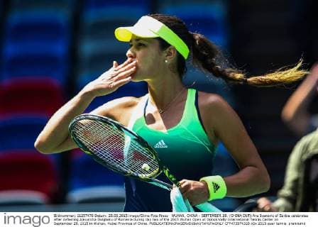 WUHAN, CHINA - SEPTEMBER 28: (CHINA OUT) Ana Ivanovic of Serbia celebrates after defeating Alexandra Dulgheru of Romania during day two of the 2015 Wuhan Open at Optics Vally International Tennis Center on September 28, 2015 in Wuhan, Hubei Province of China.  CFP473574328 