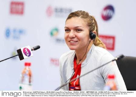 WUHAN, CHINA - SEPTEMBER 28: (CHINA OUT) Simona Halep of Romania attends a press conference PK Pressekonferenz during day two of the 2015 Wuhan Open at Optics Vally International Tennis Center on September 28, 2015 in Wuhan, Hubei Province of China.  CFP473574401 