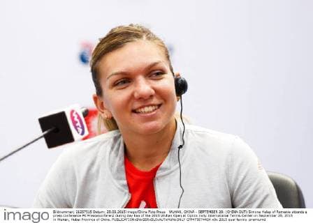 WUHAN, CHINA - SEPTEMBER 28: (CHINA OUT) Simona Halep of Romania attends a press conference PK Pressekonferenz during day two of the 2015 Wuhan Open at Optics Vally International Tennis Center on September 28, 2015 in Wuhan, Hubei Province of China.  CFP473574404 