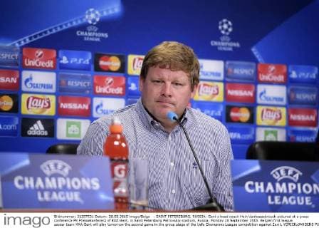 - SAINT PETERSBURG, RUSSIA: Gent s head coach Hein Vanhaezebrouck pictured at a press conference PK Pressekonferenz of KAA Gent, in Saint Petersburg Petrovskiy stadium, Russia, Monday 28 September 2015. Belgian first league soccer team KAA Gent will play tomorrow the second game in the group stage of the Uefa Champions League competition against Zenit. YORICKxJANSENS  x04710164x