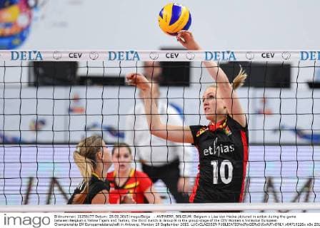 - ANTWERP, BELGIUM: Belgium s Lise Van Hecke pictured in action during the game between Belgium s Yellow Tigers and Turkey, the third match in Group B in the group stage of the CEV Women s Volleybal European Championship EM Europameisterschaft in Antwerp, Monday 28 September 2015. LUCxCLAESSEN  x04710226x
