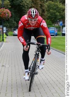 Andre Greipel auf seinem neuen Rennrad von Ridley 17.09.2015