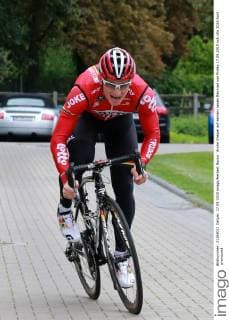 Andre Greipel auf seinem neuen Rennrad von Ridley 17.09.2015