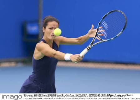 WUHAN, CHINA - SEPTEMBER 29: (CHINA OUT) Lara Arruabarrena of Spain in action during their first round match against Xinyun Han of China and Nicole Melichar of America on day three of the 2015 Wuhan Open at Optics Vally International Tennis Center on September 29, 2015 in Wuhan, Hubei Province of China.  CFP473605060 
