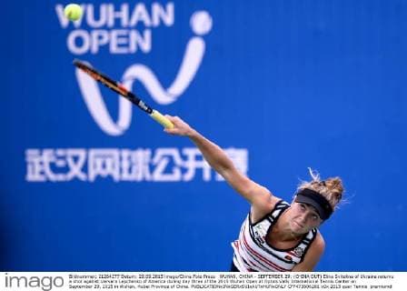 WUHAN, CHINA - SEPTEMBER 29: (CHINA OUT) Elina Svitolina of Ukraine returns a shot against Varvara Lepchenko of America during day three of the 2015 Wuhan Open at Optics Vally International Tennis Center on September 29, 2015 in Wuhan, Hubei Province of China.  CFP473606281 