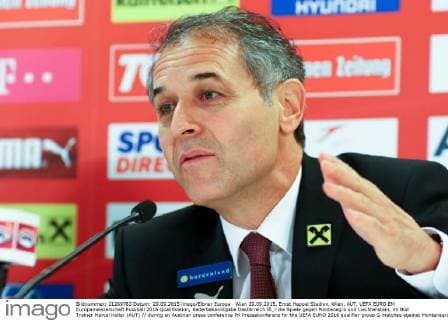 Wien 29.09.2015, Ernst Happel Stadion, Wien, AUT, UEFA EURO EM Europameisterschaft Fussball 2016 Qualifikation, Kaderbekanntgabe Oesterreich fÂ¸r die Spiele gegen Montenegro und Liechtenstein, im Bild Trainer Marcel Koller (AUT) during an Austrian press conference PK Pressekonferenz for the UEFA EURO 2016 qualifier group G matches against Montenegro and Liechtenstein at the Ernst Happel Stadion, Vienna, Austria on 2015 09 29.  EP_puc  