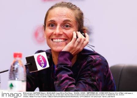WUHAN, CHINA - SEPTEMBER 30: (CHINA OUT) Roberta Vinci of Italy addresses a news conference after match during day four of the 2015 Wuhan Open at Optics Vally International Tennis Center on September 30, 2015 in Wuhan, Hubei Province of China.  CFP473665037 