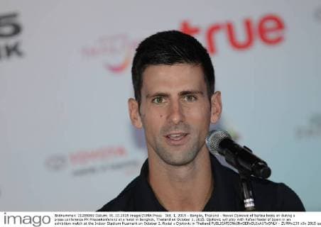 Oct. 1, 2015 - Bangko, Thailand - Novak Djokovic of Serbia looks on during a press conference PK Pressekonferenz at a hotel in Bangkok, Thailand on October 1, 2015. Djokovic will play with Rafael Nadal of Spain in an exhibition match at the Indoor Stadium Huamark on October 2. Nadal v Djokovic in Thailand  - ZUMAn230