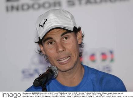 Oct. 1, 2015 - Bangko, Thailand - Rafael Nadal of Spain speaks during a press conference PK Pressekonferenz at a hotel in Bangkok, Thailand on October 1, 2015. Nadal will play with Novak Djokovic of Serbia in an exhibition match at the Indoor Stadium Huamark on October 2. Nadal v Djokovic in Thailand  - ZUMAn230