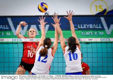 - ANTWERP, BELGIUM: Belgium s Lise Van Hecke pictured in action during the quarter-finals game between Serbia and Belgium s Yellow Tigers at the CEV Women s Volleybal European Championship EM Europameisterschaft in Antwerp, Thursday 01 October 2015. LUCxCLAESSEN  x04712323x