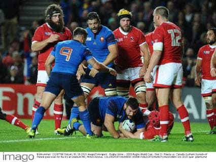 Rugby Union - 2015 Rugby World Cup - Pool D: France vs. Canada Guilhem Guirado of France goes over for his try at Stadium MK, Milton Keynes. COLORSPORT ANDREW COWIE 