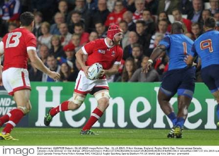 01.10.2015. Milton Keynes, England. Rugby World Cup. France versus Canada. Canada s Kyle Gilmour on the charge. xPhilxHutchinsonx  ActionPlus11667137